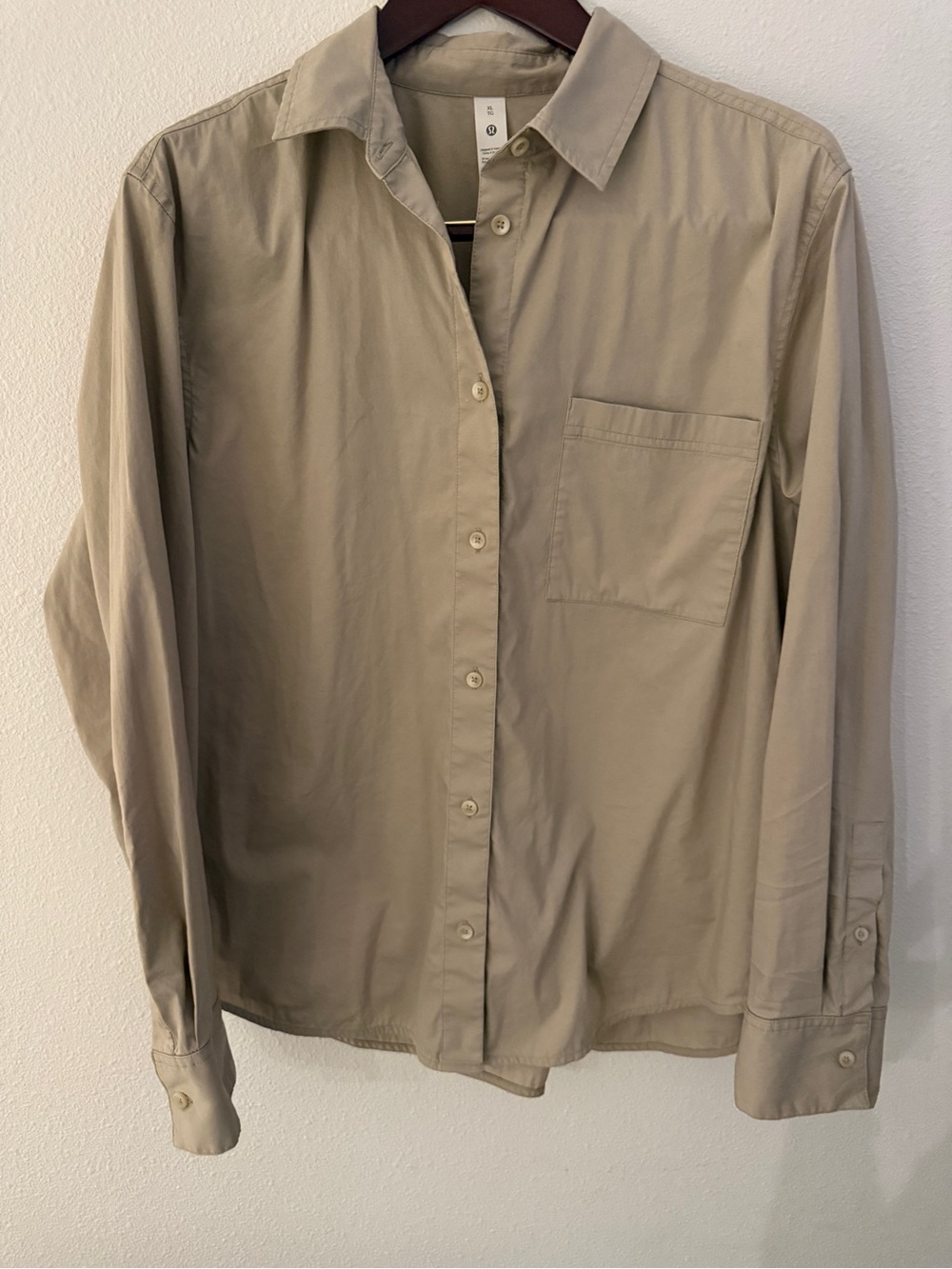 Lululemon Khaki Button Down Shirt XL Stretch Cotton Oversized Utility